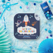 Two The Moon Boy Space Rocket Lift Off 2nd Bday Papieren Bordje (Feest)