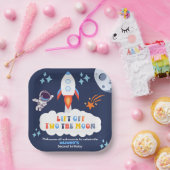 Two The Moon Boy Space Rocket Lift Off 2nd Bday Papieren Bordje (Feest)