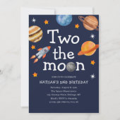 Two the Moon Boy's Blue Tweede verjaardagsfeestje Kaart (Voorkant)