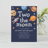 Two the Moon Boy's Blue Tweede verjaardagsfeestje Kaart (Staand voorkant)