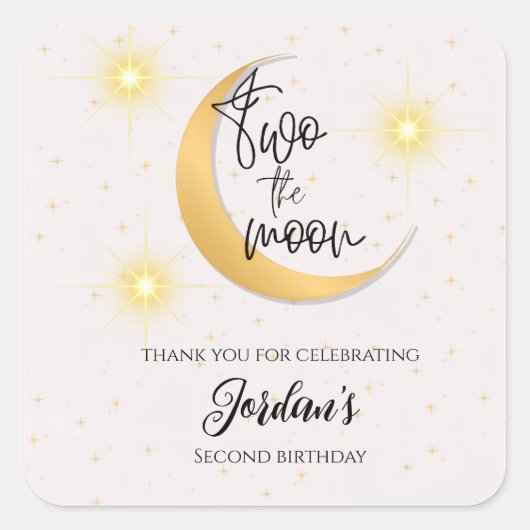 Two The Moon Elegant Gender Neutral 2nd Birthday Vierkante Sticker (Voorkant)