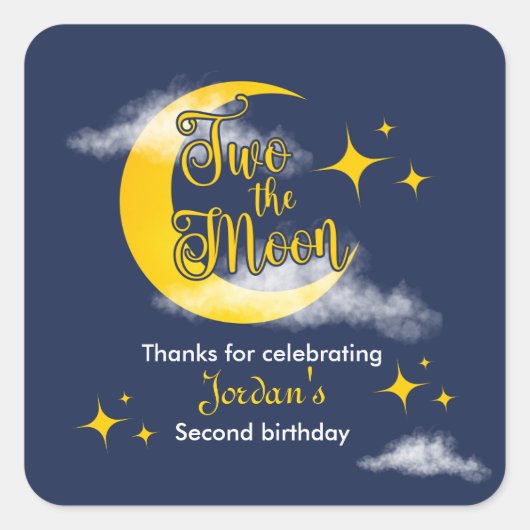 Two The Moon Elegant Gender Neutral 2nd Birthday  Vierkante Sticker (Voorkant)