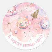 Two the Moon Girl roze Verjaardag in de ruimte Ronde Sticker (Voorkant)