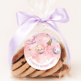 Two the Moon Girl roze Verjaardag in de ruimte Ronde Sticker