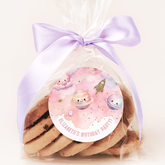 Two the Moon Girl roze Verjaardag in de ruimte Ronde Sticker