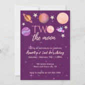 Two The Moon Girl Space Pink Planets 2nd Bday Kaart (Voorkant)
