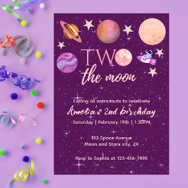 Two The Moon Girl Space Pink Planets 2nd Bday Kaart