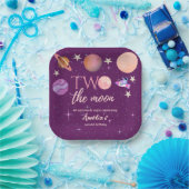 Two The Moon Girl Space Pink Planets 2nd Bday Papieren Bordje (Feest)