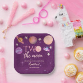 Two The Moon Girl Space Pink Planets 2nd Bday Papieren Bordje (Feest)