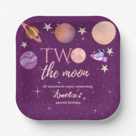 Two The Moon Girl Space Pink Planets 2nd Bday Papieren Bordje