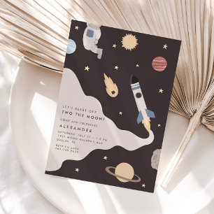 Two the Moon Kinder Outer Space Verjaardag Kaart