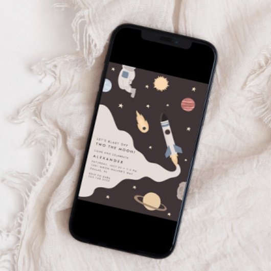 Two the Moon Kinder Outer Space Verjaardag Kaart