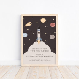 Two the Moon Kinder Outer Space Verjaardag Welkom Poster