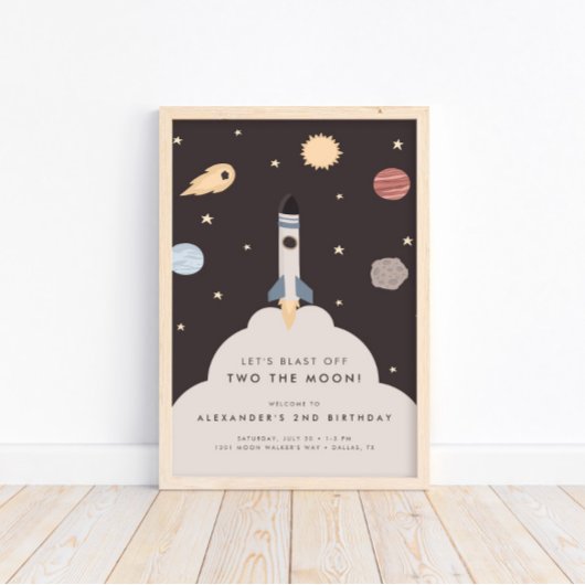 Two the Moon Kinder Outer Space Verjaardag Welkom Poster