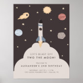 Two the Moon Kinder Outer Space Verjaardag Welkom Poster (Voorkant)