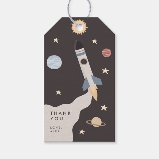 Two the Moon Kinder Outer Space Verjaardagsgunst Cadeaulabel (Voorkant)