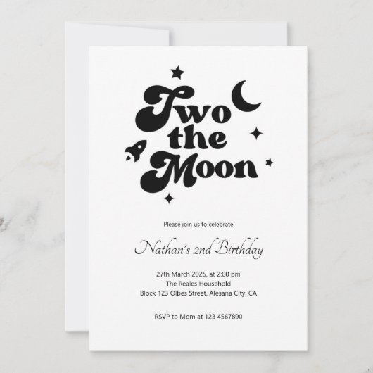Two the Moon Minimalist Uitnodiging voor de 2e ver (Voorkant)