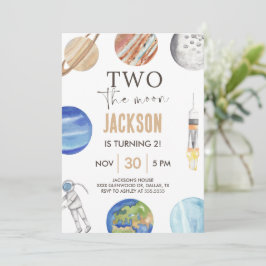 Two The Moon | Modern Space 2nd Birthday Décor Kaart