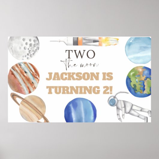 Two The Moon | Modern Space 2nd Birthday Décor Poster (Voorkant)