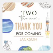 Two The Moon | Modern Space 2nd Birthday Décor Vierkante Sticker (Voorkant)