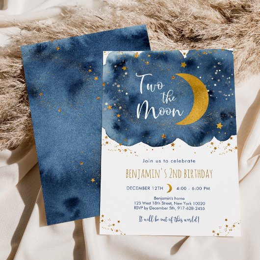 Two the Moon Navy Gold Galaxy Verjaardag Kaart