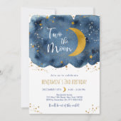 Two the Moon Navy Gold Galaxy Verjaardag Kaart (Voorkant)