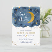 Two the Moon Navy Gold Galaxy Verjaardag Kaart (Staand voorkant)