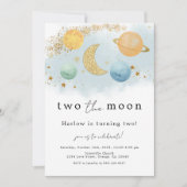 Two the Moon Outer Space 2e verjaardag uitnodiging (Voorkant)