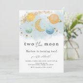 Two the Moon Outer Space 2e verjaardag uitnodiging (Staand voorkant)