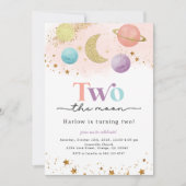 Two the Moon Outer Space 2e verjaardag uitnodiging (Voorkant)