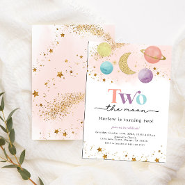 Two the Moon Outer Space 2e verjaardag uitnodiging