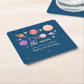 Two The Moon  Outer Space Ship Planets 2nd Bday Kartonnen Onderzetters (Schuin)