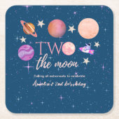Two The Moon  Outer Space Ship Planets 2nd Bday Kartonnen Onderzetters (Voorkant)