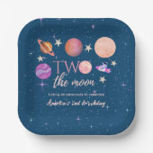 Two The Moon  Outer Space Ship Planets 2nd Bday Papieren Bordje (Voorkant)