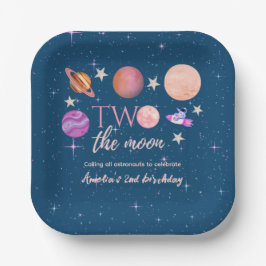 Two The Moon  Outer Space Ship Planets 2nd Bday Papieren Bordje