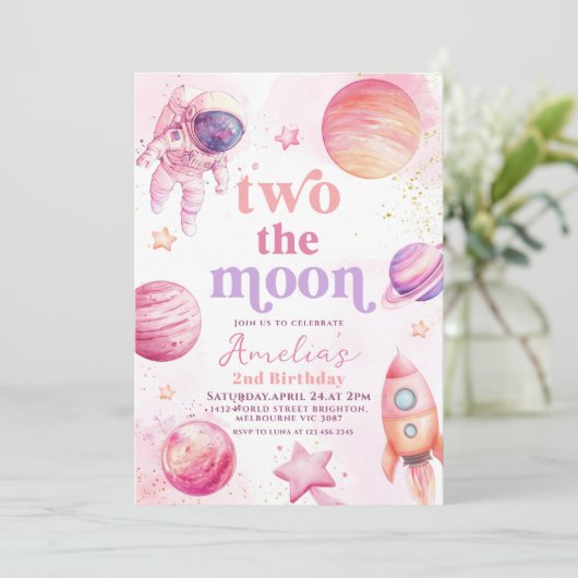 Two the Moon Outerspace 2nd Birthday  Kaart (Staand voorkant)