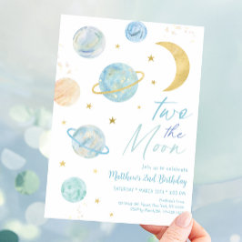 Two The Moon Pastel Blauw Goud Verjaardag Kaart
