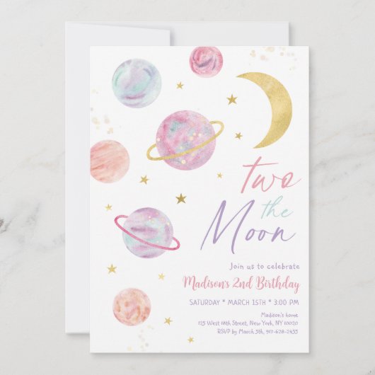 Two The Moon Pastel Roze Goud Verjaardag Kaart (Voorkant)