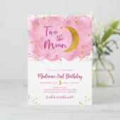 Two the Moon Pink Gold Galaxy Verjaardag Kaart (Staand voorkant)