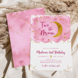 Two the Moon Pink Gold Galaxy Verjaardag Kaart