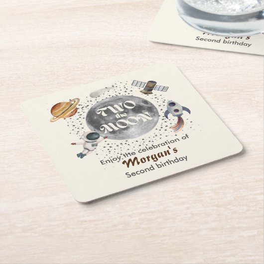 Two The Moon Planets Gender Neutral 2nd Birthday Kartonnen Onderzetters (Schuin)