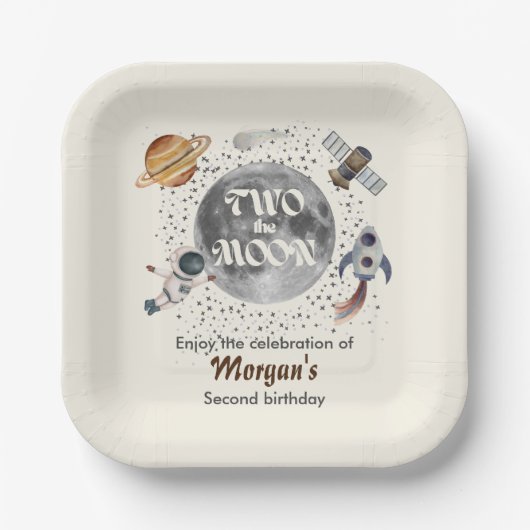 Two The Moon Planets Gender Neutral 2nd Birthday  Papieren Bordje (Voorkant)