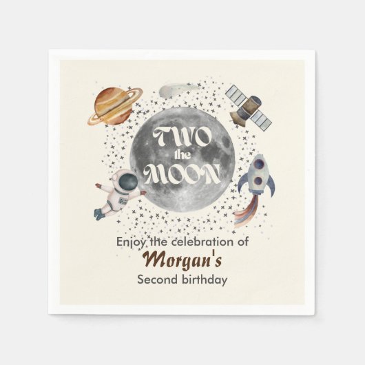 Two The Moon Planets Gender Neutral 2nd Birthday Servet (Voorkant)