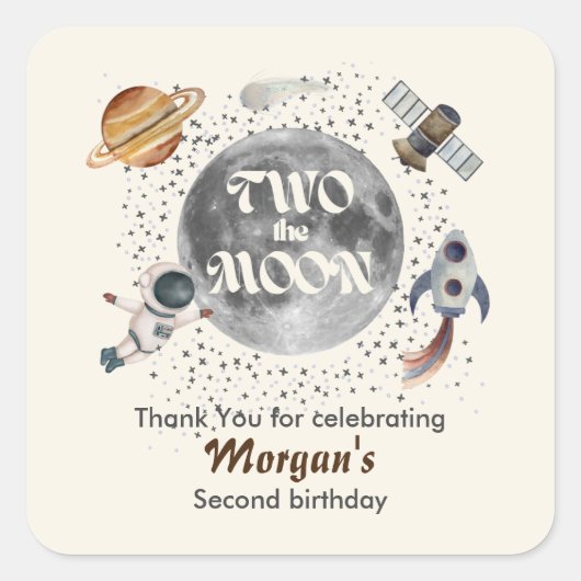 Two The Moon Planets Gender Neutral 2nd Birthday  Vierkante Sticker (Voorkant)