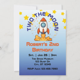 Two The Moon, Rocket 2nd Birthday Invitation Kaart