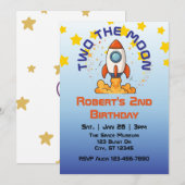 Two The Moon, Rocket 2nd Birthday Invitation Kaart (Voorkant / Achterkant)