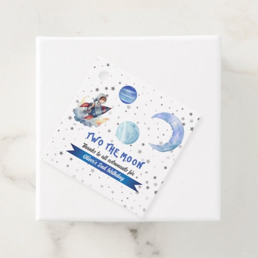Two The Moon Rocket Space Blue Boy 2nd Birthday  Bedankjes Labels (In situ)