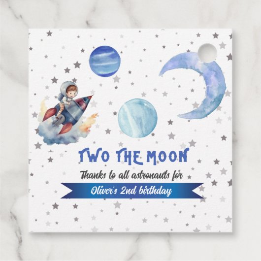 Two The Moon Rocket Space Blue Boy 2nd Birthday  Bedankjes Labels (Achterkant)
