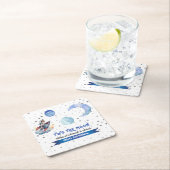 Two The Moon Rocket Space Blue Boy 2nd Birthday Kartonnen Onderzetters (Insitu)