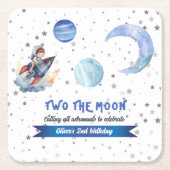 Two The Moon Rocket Space Blue Boy 2nd Birthday Kartonnen Onderzetters (Voorkant)